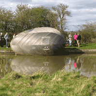 Visitors to Stephen Turner's Exbury Egg, Grand Union Canal, Milton Keynes, 2017