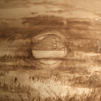 Stephen Turner, Artists Impression Exbury Egg location, watercolour on board, 475mm x 530mm, 2013